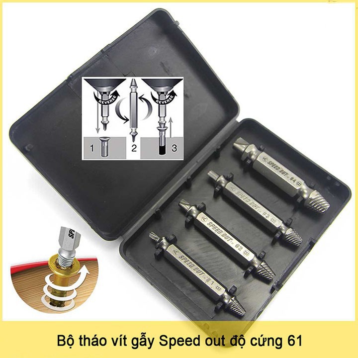 BỘ 4 MŨI LẤY BU LÔNG ỐC VÍT TOÉT ĐẦU HỎNG GÃY Speedout ĐỘ CỨNG 61