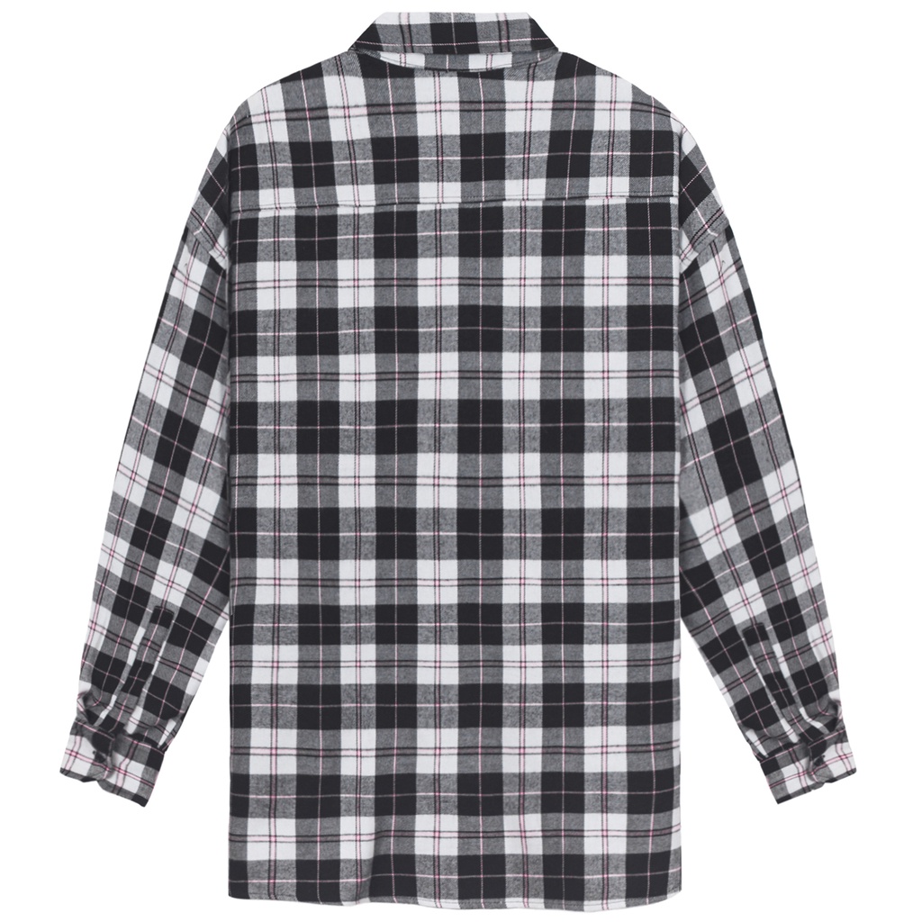 Áo Sơ Mi Flannel Màu Trắng Sọc Hồng Form Rộng Thoải Mái Chất Liệu Cotton Thoáng Mát