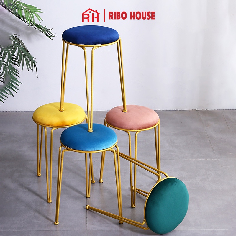 Ghế bàn trang điểm RIBO HOUSE thiết kế 3 chân tinh tế, ghế sofa trang trí phòng ngủ decor quán cà phê RIBO179