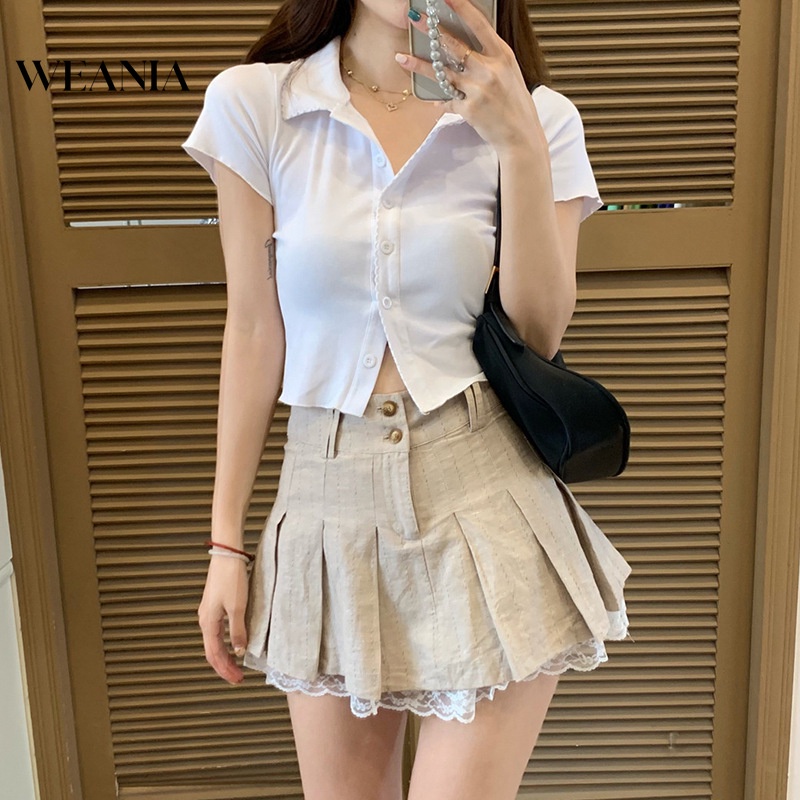 Chân Váy Ren Xếp Li Lưng Cao Thời Trang Dành Cho Nữ