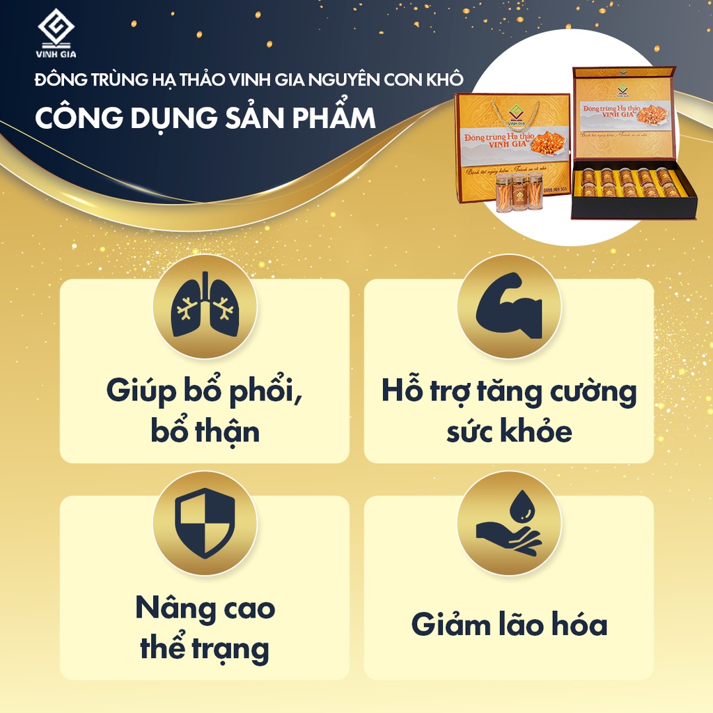 [MUA 1 TẶNG 1] Combo 2 Hộp Đông Trùng Hạ Thảo Vinh Gia Quả Thể Khô Giúp Bổ Phế, Thận Khí Cho Mọi Lứa Tuổi – Hộp 10 Lọ