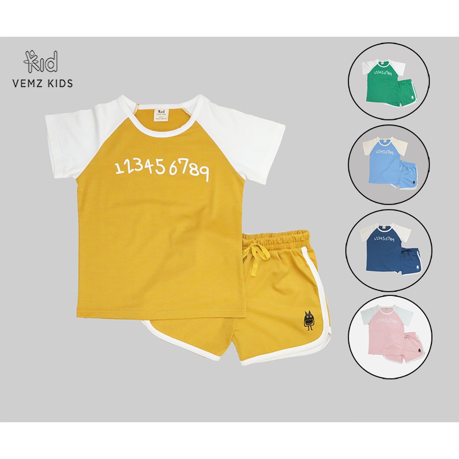 Set bộ quần áo cộc tay số cho bé trai bé gái  VEMZKIDS