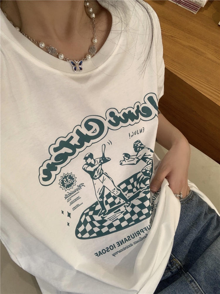 Áo Thun Tay Ngắn Cổ Tròn In Chữ Dáng Rộng 50089