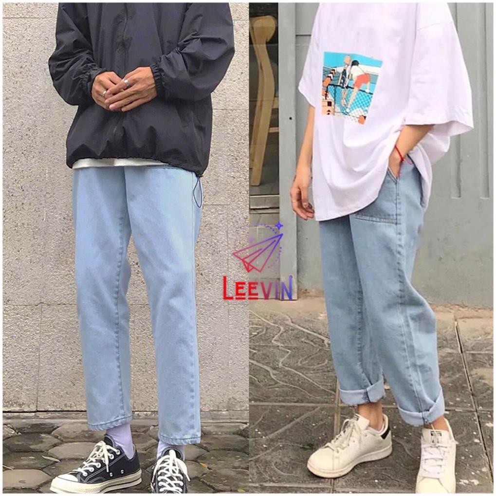 Quần Jean Nam Nữ Ống Suông Unisex 2 Túi Trước - Kiểu quần jeans nam nữ Baggy vải bò Leevin Store !