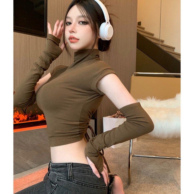 Áo Croptop Tay Dài Thiết Kế Ôm Sát Quyến Rũ