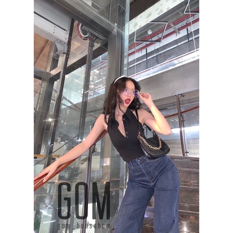 Crop cổ yếm Trắng Đen (ẢNH THẬT SHOP CHỤP)