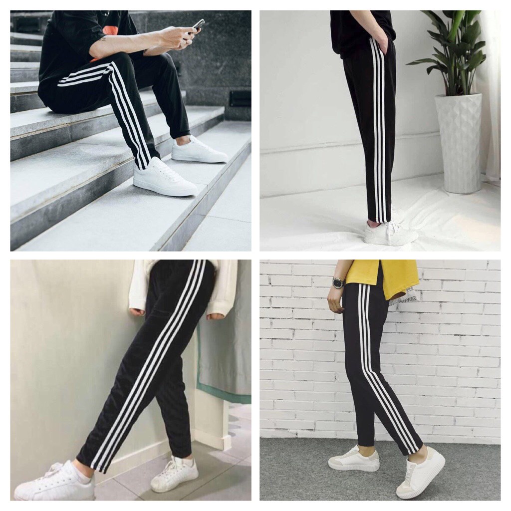 Quần thể thao size 38-100kg 3 sọc line nam nữ ống suông - Quần jogger 3 sọc suông unisex bigsize