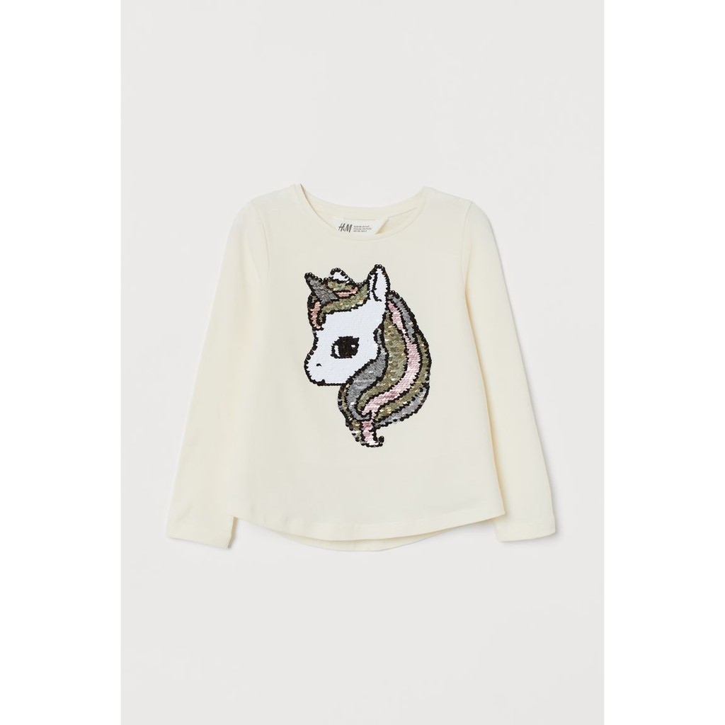 Áo dài tay unicorn sequin HM H&M 3-4, 4-6y_hàng chính hãng Mỹ