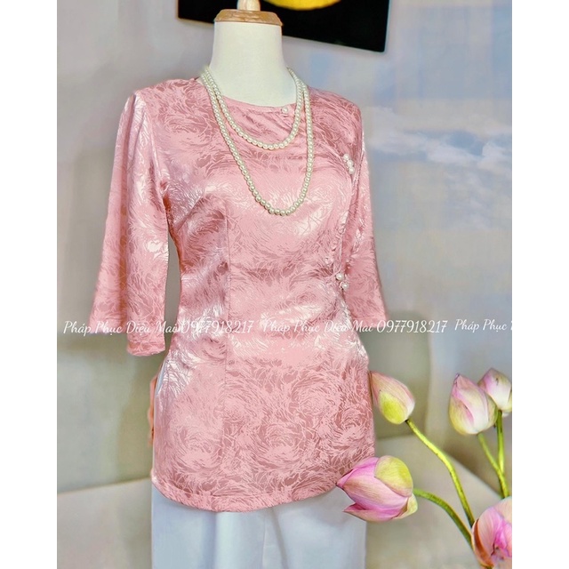 PHÁP PHỤC - ĐỒ LAM ĐI CHÙA - Bà ba 9 cúc hồng vải lụa gấm satin siêu đẹp