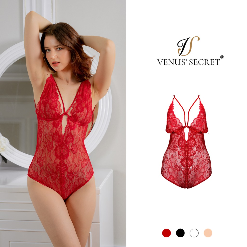 Bodysuit phối ren không gọng không mút có dây điều chỉnh vai ôm sát cơ thể tôn lên đường cong gợi cảm VENUSSECRET