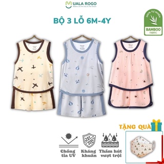 Bộ quần áo 3 lỗ cho bé Ualarogo cho bé 6 tháng - 4 tuổi sợi tre Bamboo co giãn thoáng mát mềm mịn 2063