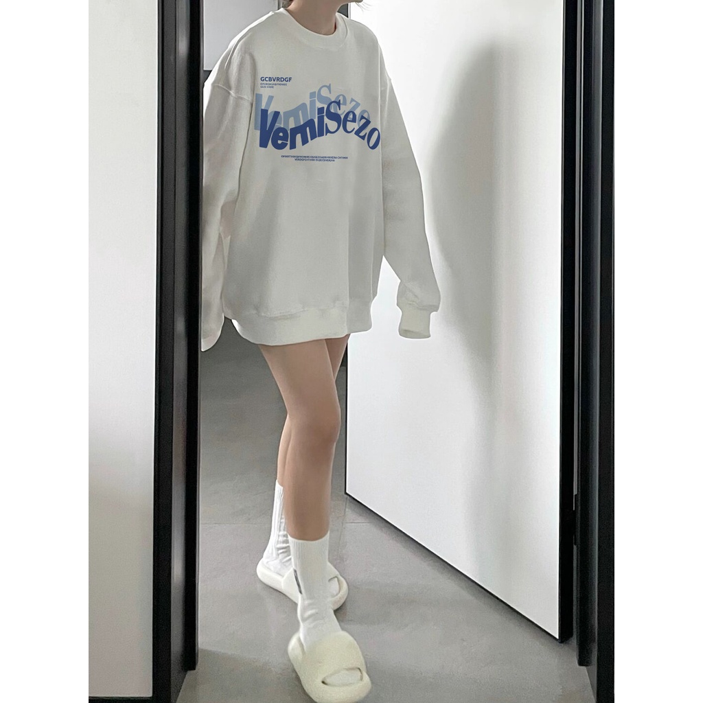 Áo Sweater Cổ Tròn oversize Thời Trang Đường Phố vintage Mỹ Cá Tính Cho Nữ