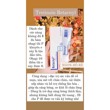 Kem ngừa mụn nám tàn nhang chống lão hoá Retacnyl tretinoin tretinol retinol 0,025/ 0,05 %