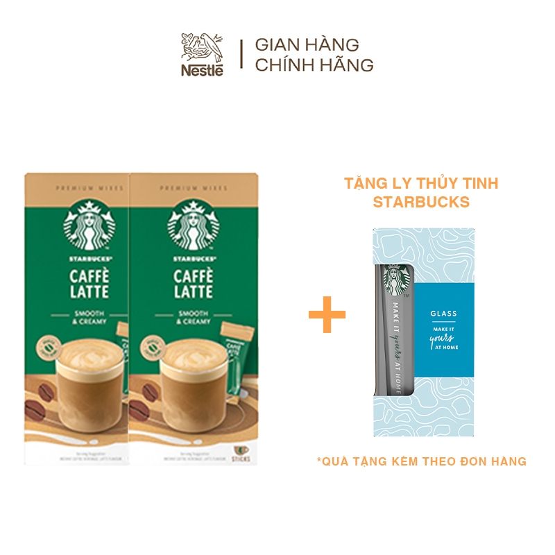 [Tặng Ly Thủy Tinh STARBUCKS] Combo 2 Hộp Cà phê hòa tan cao cấp Starbucks® Caffè Latte (Hộp 4 gói x 14g)