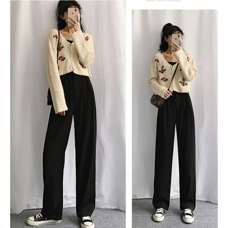 Spring Wide-leg Pants Women High Waist Solid Color Straight Tube Loose Casual Pant Plus Size Mopping Long Trousers