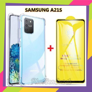 Combo Kính Cường Lực Full Màn Hình Samsung A21s / A21 và Ốp Lưng chống sốc trong suốt loại 1 Full 4 góc