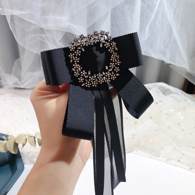 Nơ Cài Cổ Áo Ren Hai Lớp Màu Đen Phong Cách Pháp