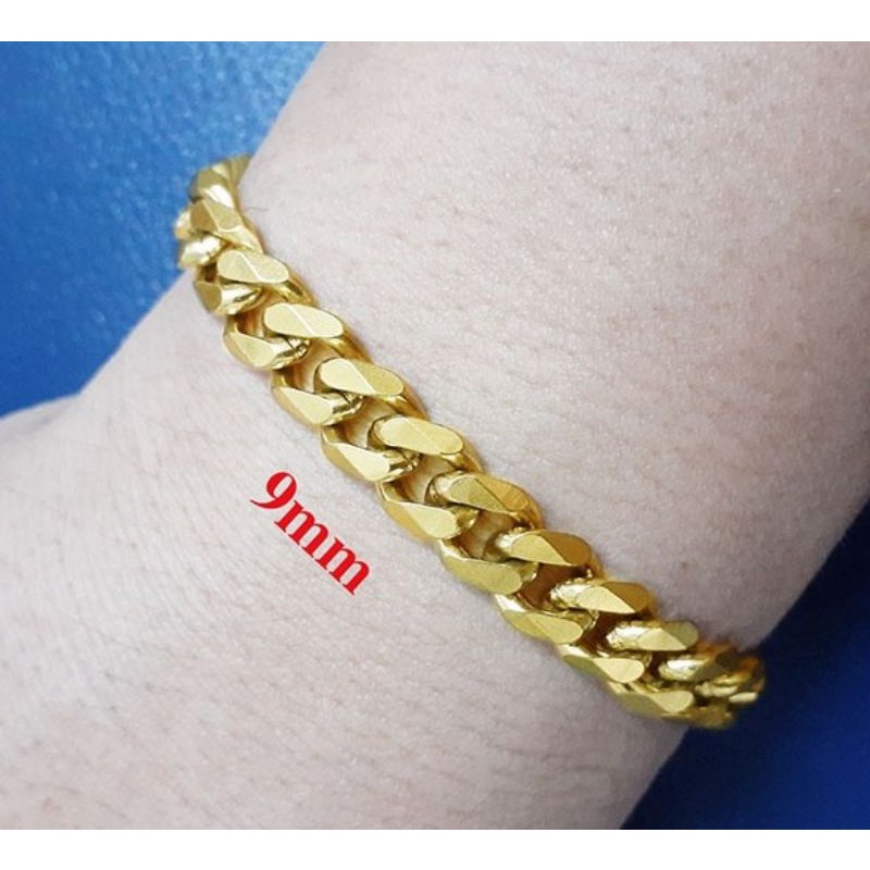 Lắc tay nam nữ inox mạ vàng bản 9mm sang chảnh hầm hố phong cách bụi roc hip-hop