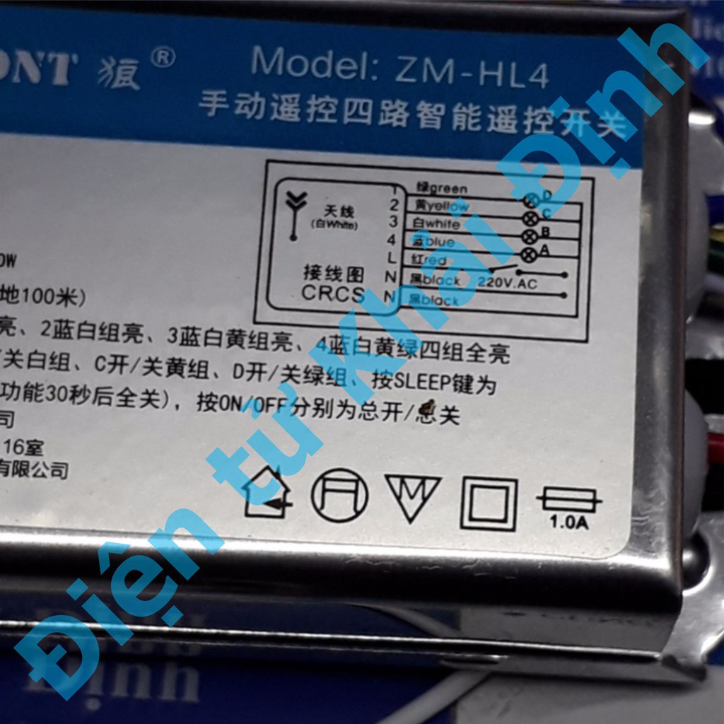 Bộ điều khiển đèn chùm 4 cổng, input; 220Vac + remote 4 kênh kde5943