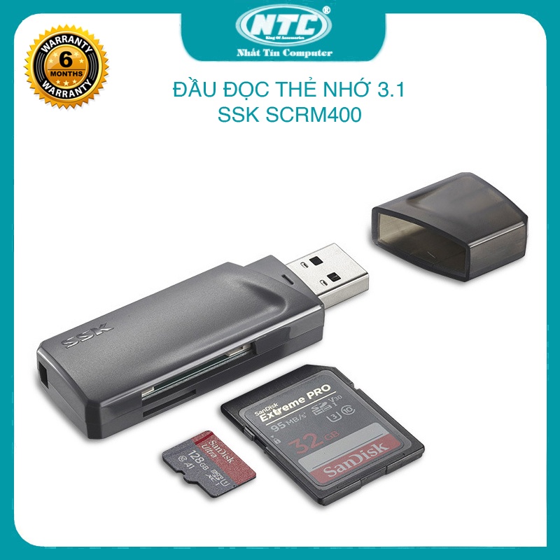 Đầu đọc thẻ 3.1 SSK SCRM400 nhỏ gọn - đọc thẻ TF/SD (Đen) - Nhất Tín Computer