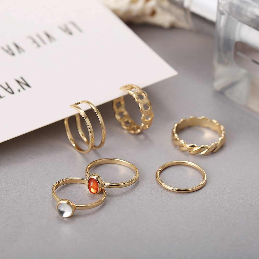 Set Nhẫn Đeo Tay Kim Loại Đính Đá Mắt Mèo Giả Retro Cho Nữ
