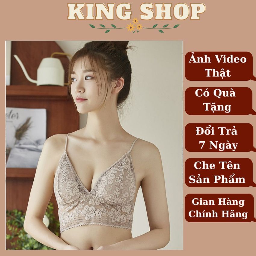 Áo bra nữ kiểu Bralette 2 dây ren hoa sexy, áo lót không gọng tạo khe nâng ngực siêu quyến rũ Kingshop B3052