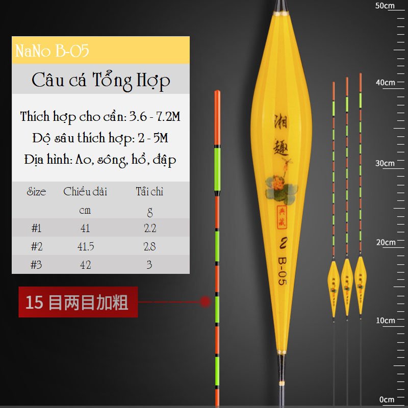 Bộ 12 phao câu đài nano màu vàng - Hộp phao câu đài