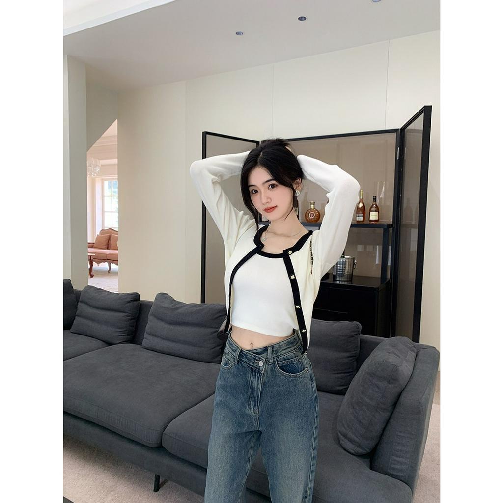 ZHELIHANGFEI Bộ Áo Cardigan Dệt Kim Màu Hồng Mềm Mại Có Hương Thơm Thời Trang Cho Nữ