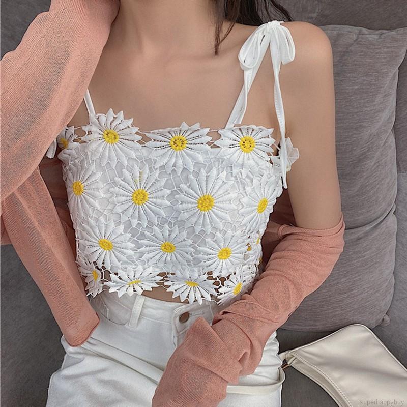 Áo tank top phối ren hoa thiết kế ngọt ngào cho nữ