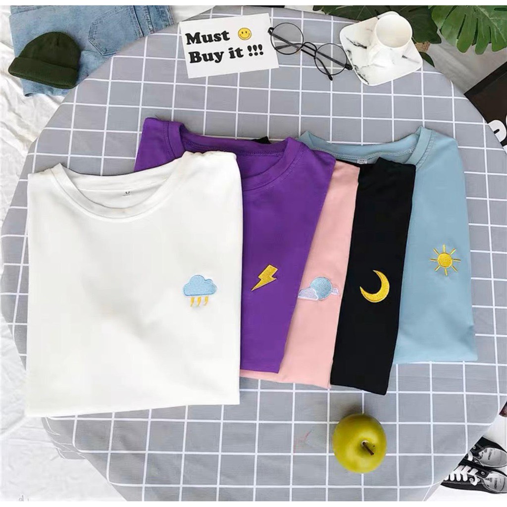 [QUÀ TẶNG MẶT NẠ NÉN NHẬT BẢN NHÁ] Áo thun unisex nữ form rộng tay lỡ in hình thời tiết trăng sao mặt trời