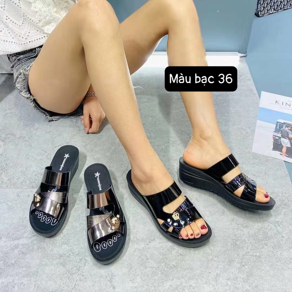 Dép sandal quai ngang chất liệu da pu đi mềm êm chân