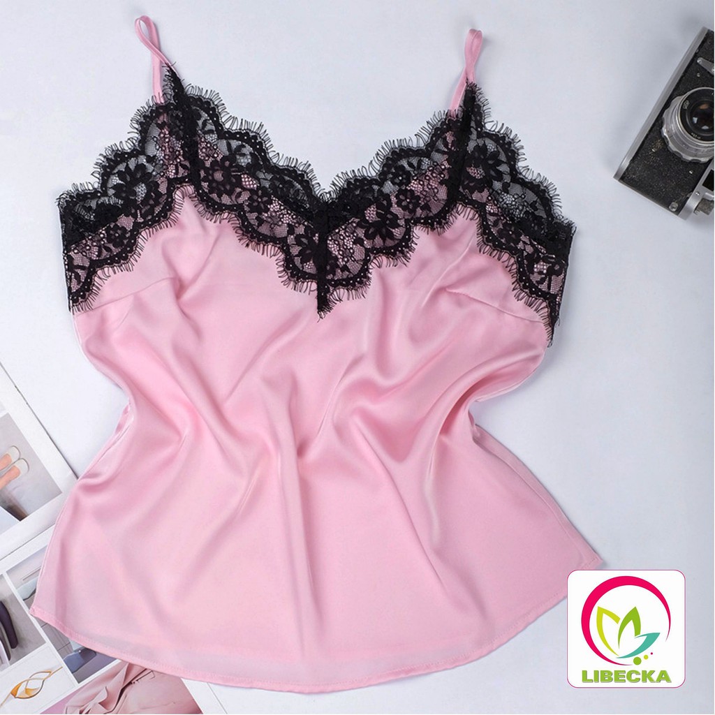 Bộ đồ ngủ Pijama nữ đẹp dễ thương quần đùi cộc áo hai dây viền Ren Sexy gọi cảm chât liệ Satin cao cấp LIBECKA BDN01