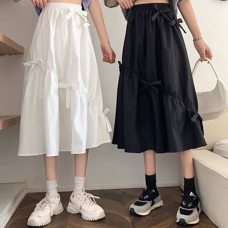 Chân Váy Chữ A Lưng Cao Phối Nơ Phong Cách Nhật Bản 2022