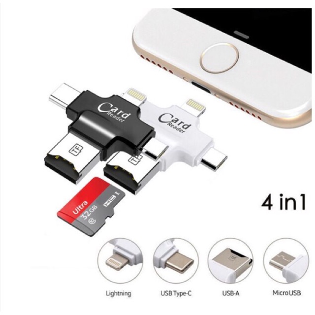 Đầu đọc thẻ nhớ Micro SD 4 in 1 cho iphone vad android