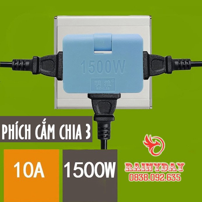 Phích cắm ổ cắm điện chia 3 ổ đầu ra chịu tải cao tự ngắt điện gấp gọn 1 ra 3 tiện lợi