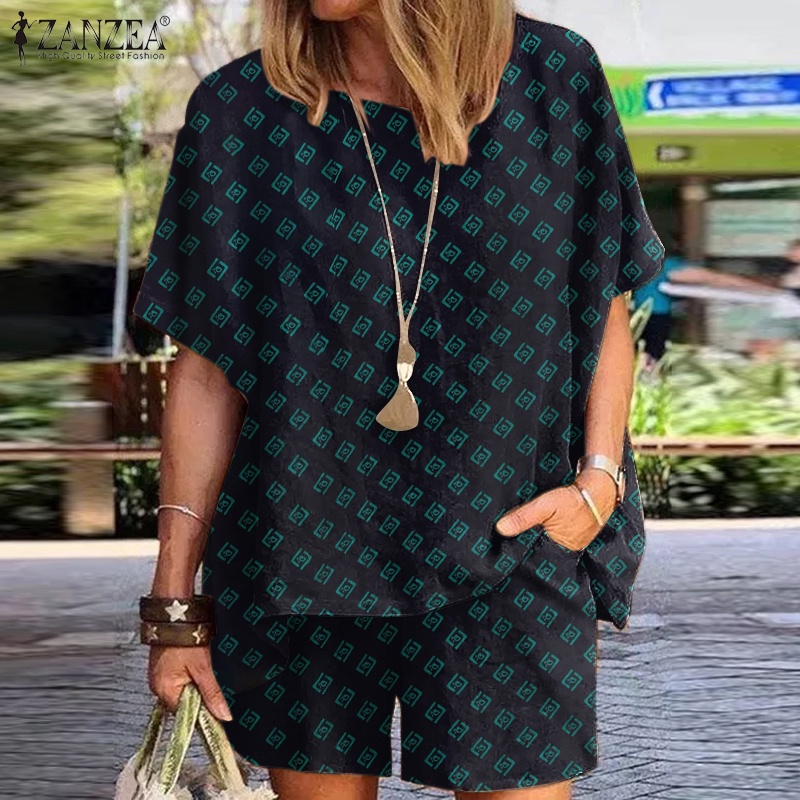 Set đồ ZANZEA tay lửng 3/4 in họa tiết hình học cho nữ