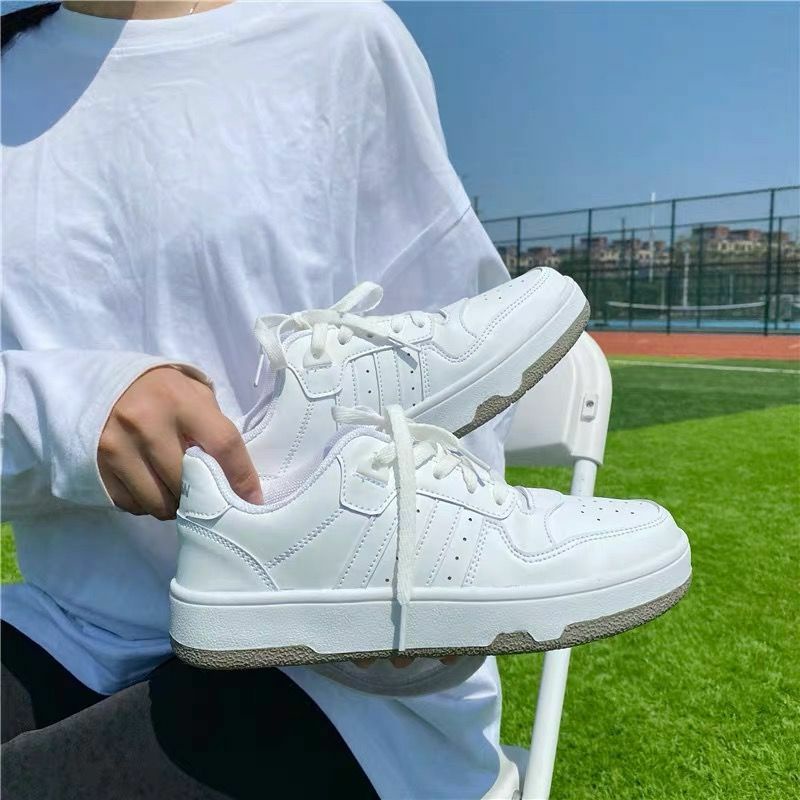 Giày thể thao nữ trắng đế bằng phong cách RETRO đế bánh mì dáng basic cao 3cm