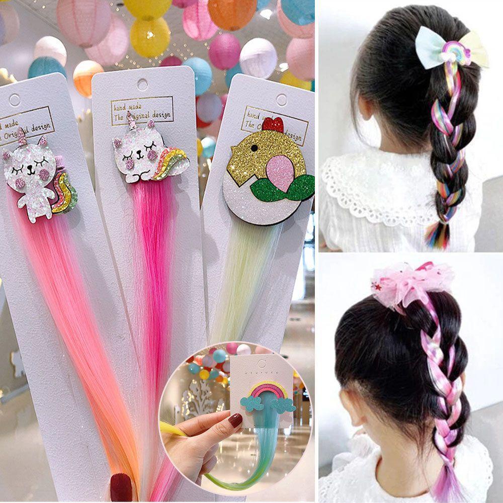 Kẹp Tóc Giả Hình Kỳ Lân Màu Cầu Vồng Dễ Thương Cho Bé