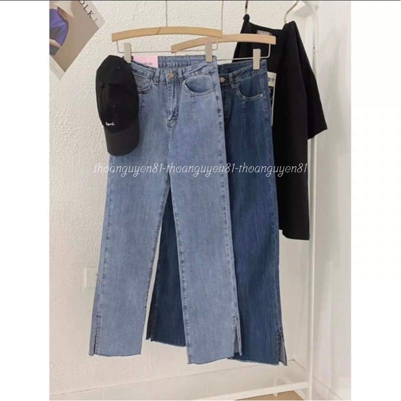 Quần jeans ống đứng xẻ gấu co dãn 4 chiều cạp cao lên phom chuẩn đẹp 2022
