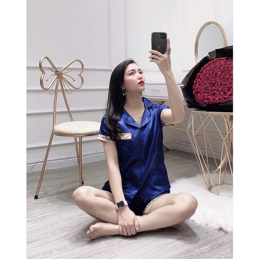 Bộ ngủ lụa satin Pijama phối chữ