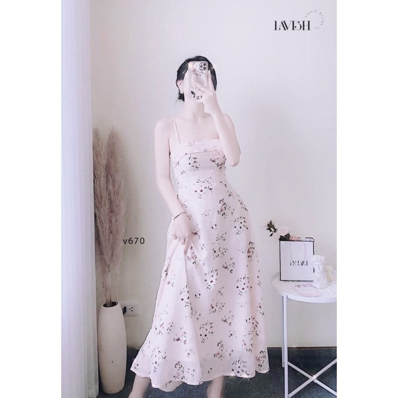 VNU255 - VÁY 2S VOAN 2 LỚP HOA HỒNG PASTEL