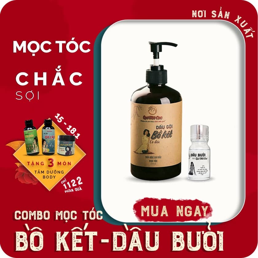 BỘ CHỐNG RỤNG TÓC, KÍCH MỌC TÓC CON: DẦU GỘI BỒ KẾT CÔ ĐẶC, TINH DẦU BƯỞI DƯỠNG TÓC QUÊ MỘT CỤC (HANDMADE)