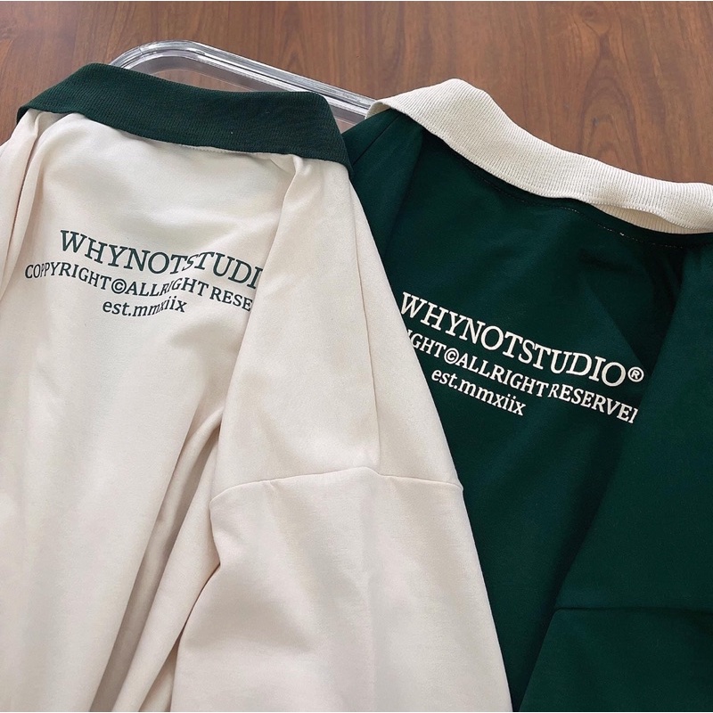 Polo WHY NOT màu XANH/KEM form rộng ✳️ Chất thun da cá form nam nữ unisex/Áo thun có cổ Jaystoree2