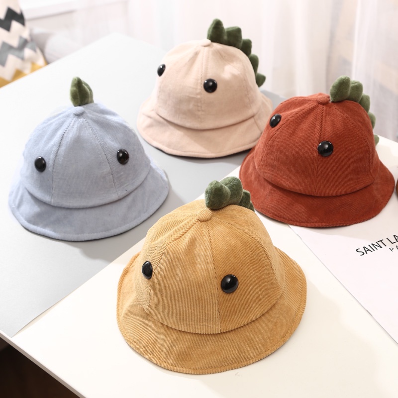 Mũ vành hoạ tiết khung long siêu dễ thương chất vải nhung xịn cho bé trai bé gái 6 đến 18 tháng