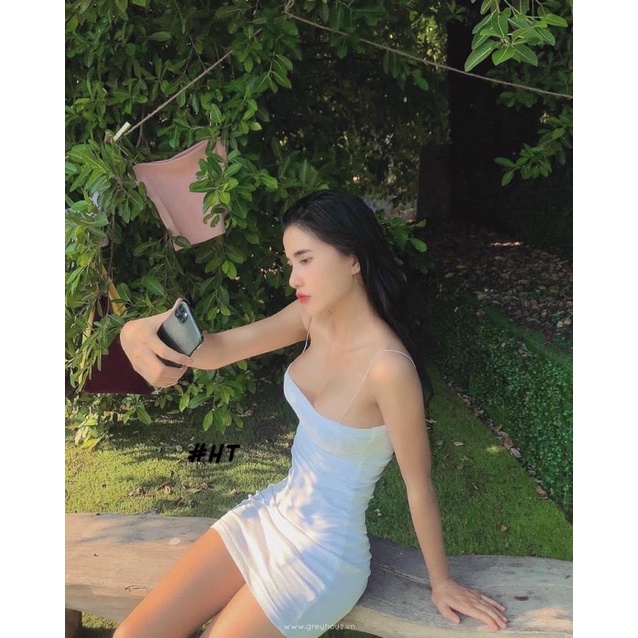 Váy 2 dây body đầm ôm body ngắn sexy sợi bún thun borip co giãn dày đẹp màu đen, trắng JUMIO