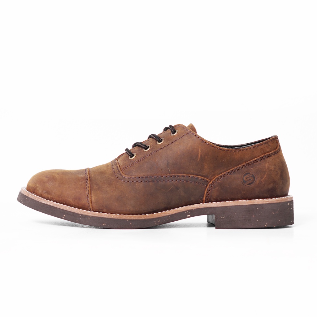 Giày nam da sáp màu nâu REDWING OXFORD, giày da bò thật cổ thấp TONKIN
