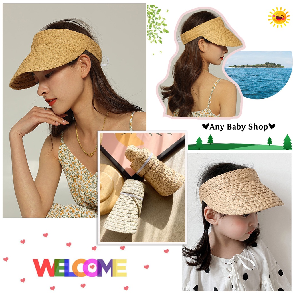 Mũ cói lục bình đi biển nửa đầu cho mẹ và bé 2 màu cực xinh(hàng có sẵn) ❣❣