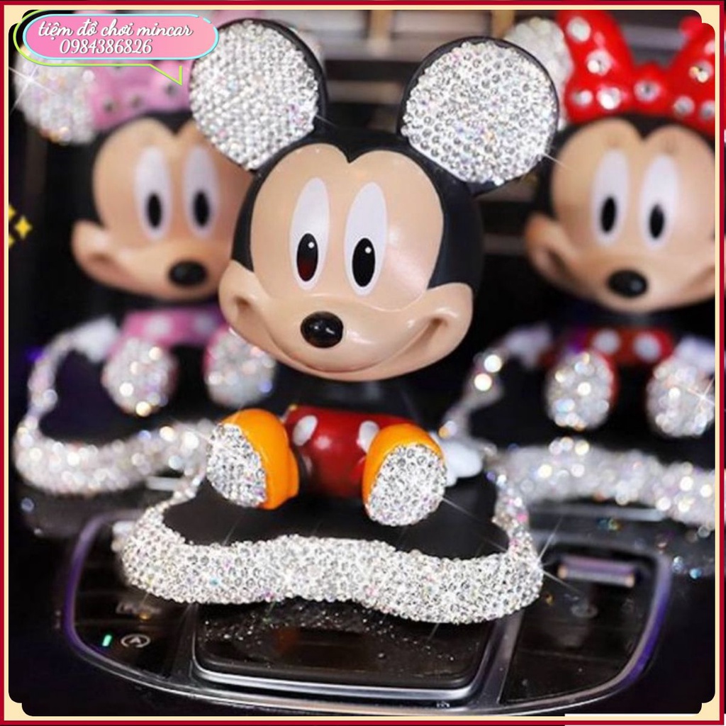 Chuột Mickey Minie Đính Đá Lắc Lư Đầu Dễ Thương Trang Trí Taplo ô tô nhiều màu