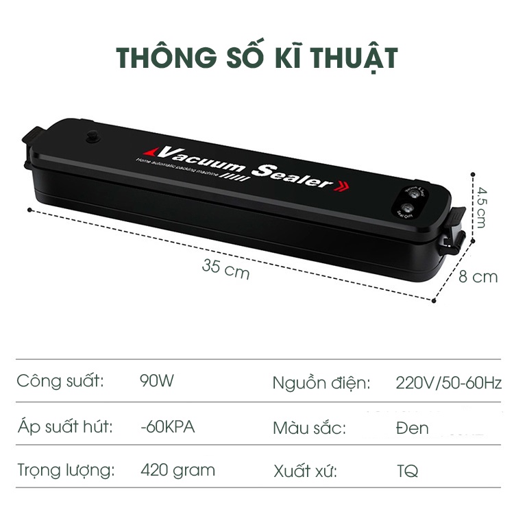 Máy hút chân không thực phẩm - Máy hàn miệng túi đóng gói bảo quản thực phẩm 2 chế độ Vacuum Sealer Boremart