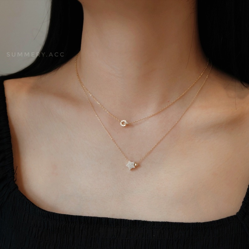 Vòng cổ bạc 925 SUMMERY ngôi sao trái tim dây chuyền S925